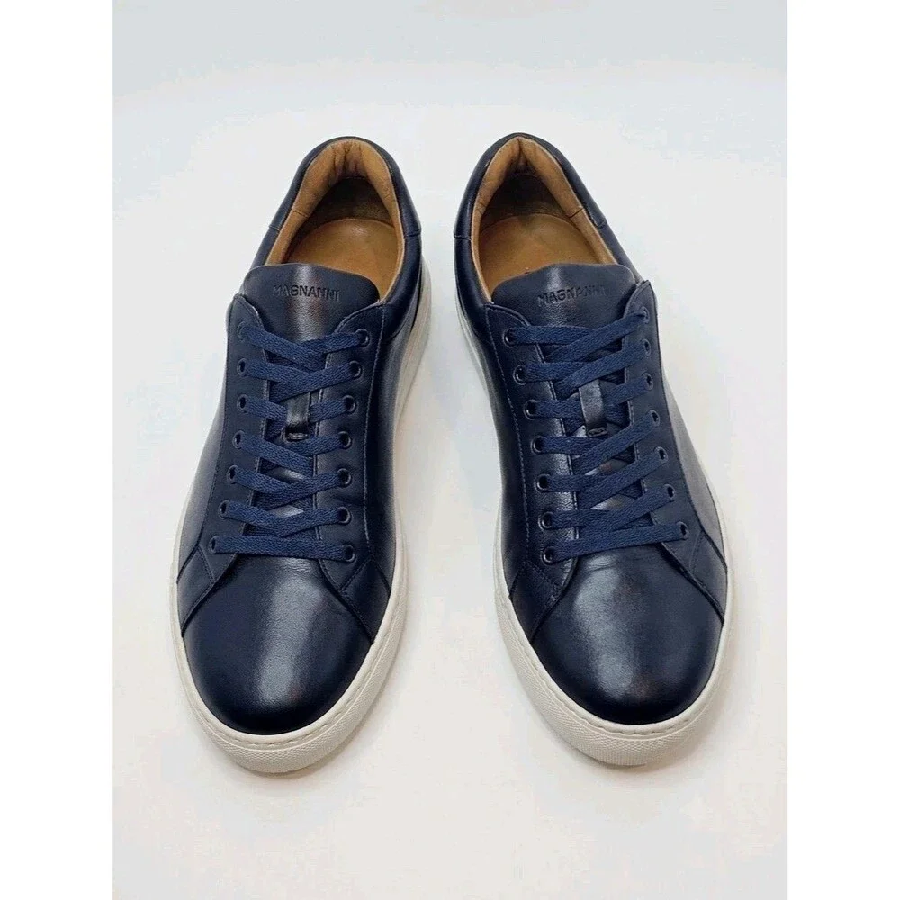 Magnanni Navy Leather Low Top Sneakers Size 13 M Spain Cupsole Mens 21419 EUC